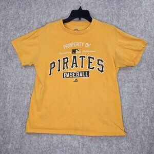 Majestic Mens Shirt Yellow Medium Cotton Pirates Baseball Cooperstown Collection